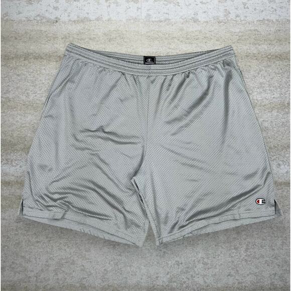 Vintage Champion Gym Shorts Grey Polyester White Embroidered Logo 9" Inseam Y2K - Picture 1 of 3
